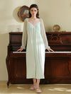 Elegant lace trim nightgown with empire waist silhouette