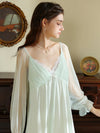 Sheer lace bow nightdress for romantic lounging