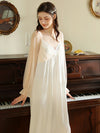 Soft white viscose nightgown with sheer sleeve design