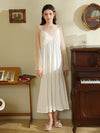 Lace bow mesh viscose nightgown with sheer long sleeves