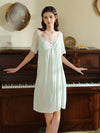 Pastel green romantic sleepwear dress with airy mesh sleeves