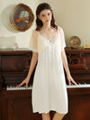 Romantic lace trim nightgown with sheer flutter sleeves