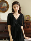SlesSic black romantic lace nightdress with mesh flutter sleeves