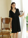 Elegant black viscose sleepwear dress with vintage feminine silhouette