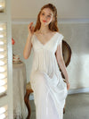Romantic sleeveless lace trim sleep dress for women