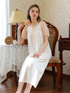 Contrast bow viscose nightgown with embroidered mesh sleeves