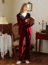 Elegant red velvet sleepwear with wide leg pants