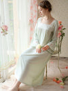 Sage green elegant cotton lace sleep gown