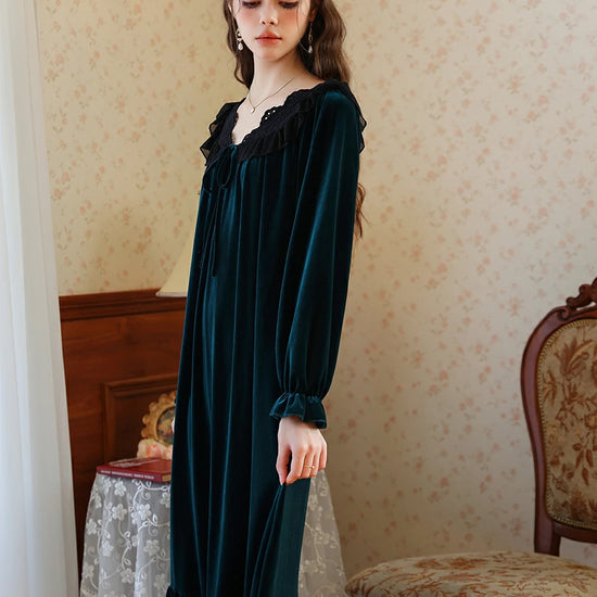 Slessic Romantic French Loose Exquisite Large Embroidered Autumn And Winter Warm Velvet Nightdress Nightwear Sleepwear