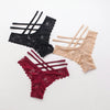 Three-piece lace thong panty set in black white and burgundy