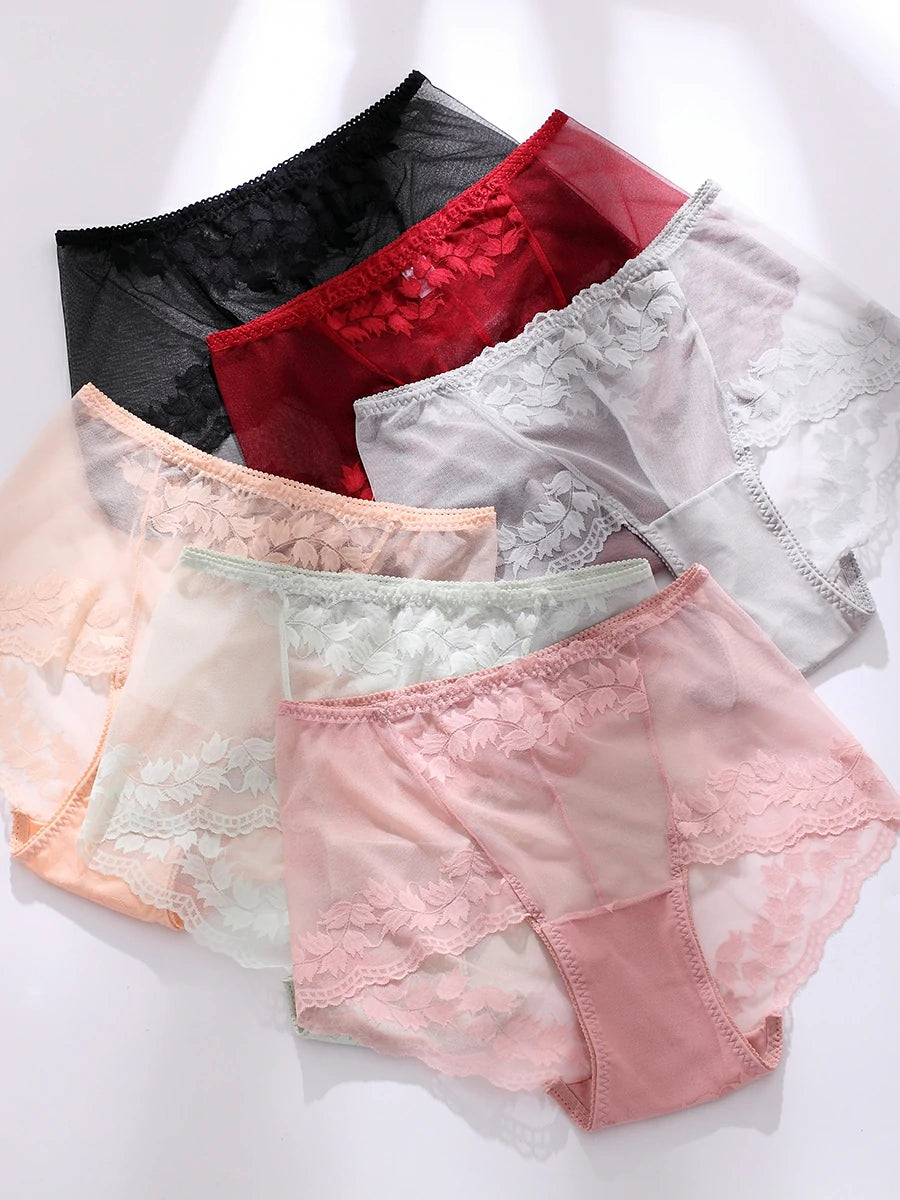 Multi-color sheer floral mesh panties flat lay collection
