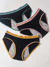 Three-piece leakproof period underwear set with colorful elastic waistbands