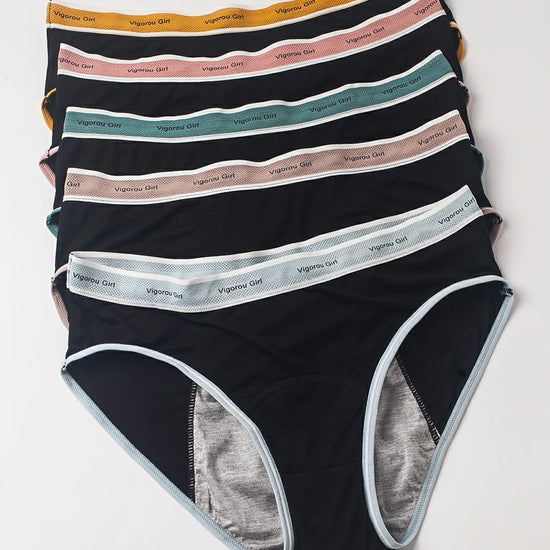 Multi-color absorbent period panties stacked together