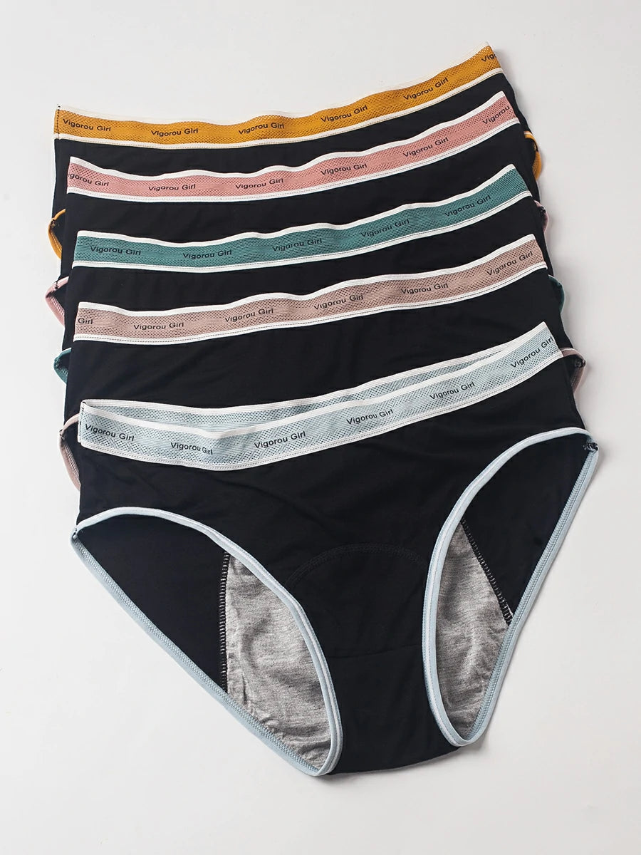 Multi-color absorbent period panties stacked together