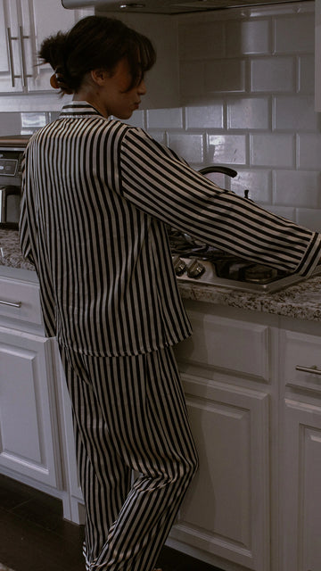 Community fans share photos of the classic satin striped pajama set