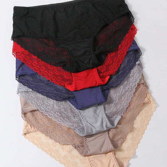 Multi-color breathable mesh panties stacked together