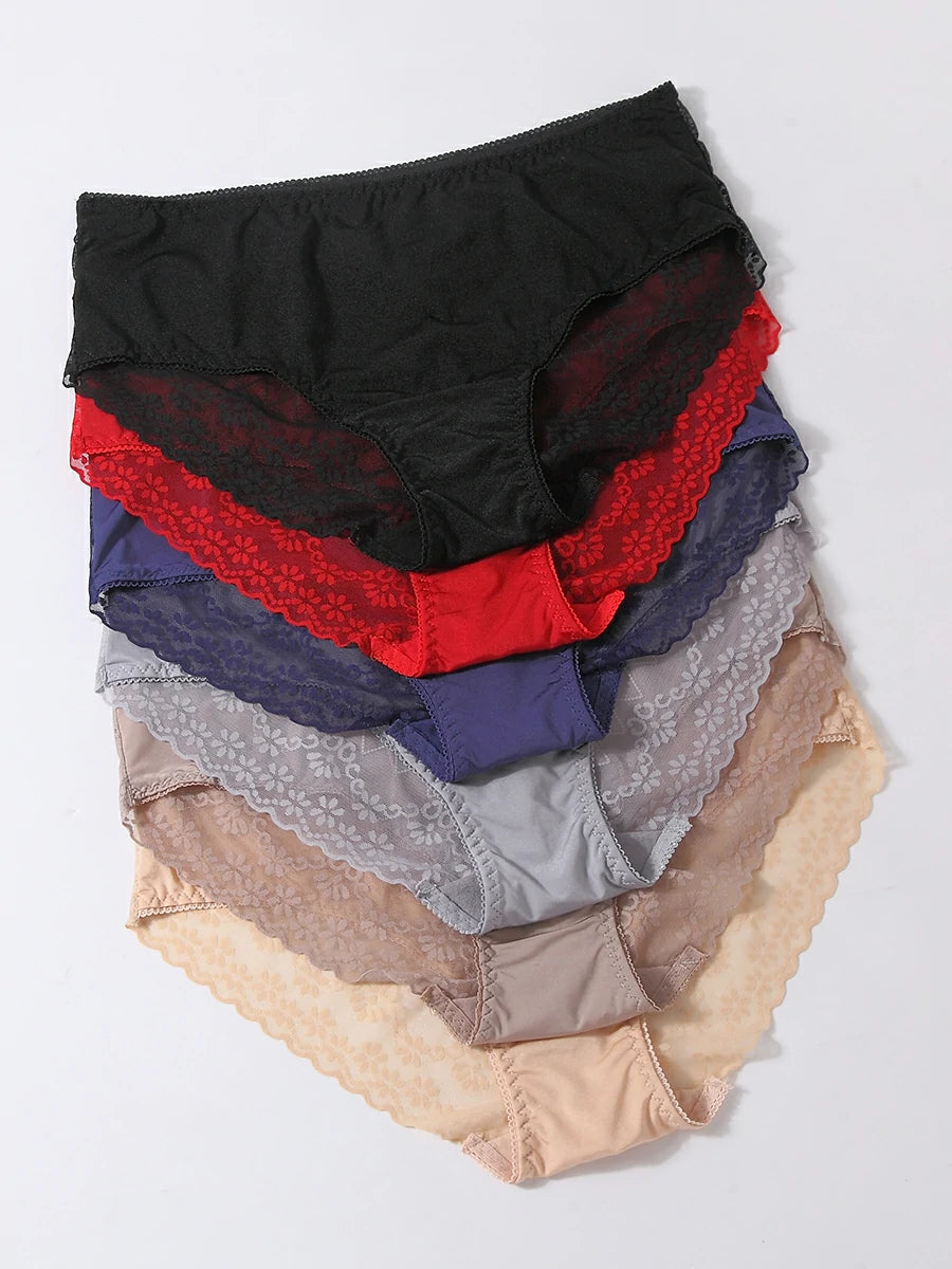 Multi-color breathable mesh panties stacked together