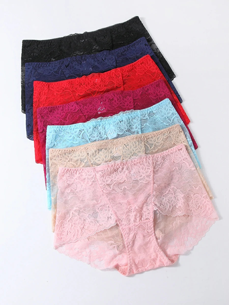 Multi-color floral lace boyshort panties flat lay collection