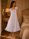 Lavender lilac ruffle nightgown with soft feminine cottagecore aesthetic