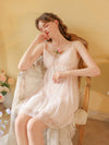 Soft light pink cami nightdress styled for romantic lounging