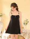 Black contrast trim cami nightdress with bow straps and button-style front