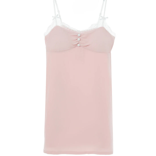 Pink bow strap contrast cami nightdress with soft stretch fabric