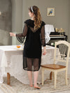 Black sheer robe nightgown set with translucent long sleeves