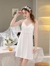 White lace robe slip nightgown set with soft drape and delicate sleeve detail