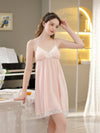 Pink lace trim cami nightdress with gathered bust and soft stretch fit