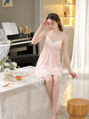 Soft pink lace trim cami nightdress with feminine mini silhouette