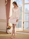 Light pink draped cardigan slip nightdress set with gentle tie-front detail