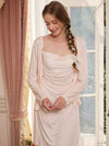 Light pink cardigan and slip nightdress set for relaxed romantic lounging