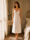 White padded camisole nightdress with floral lace V-neckline