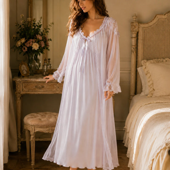 SlesSic light purple romantic lace robe slip nightgown set