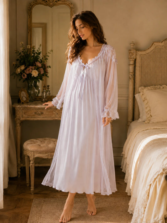 SlesSic light purple romantic lace robe slip nightgown set