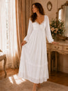 White long sleeve nightgown with soft lined drape and V neckline