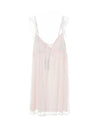 Light pink floral mesh cami nightdress displayed to show the ruffled straps and flared hem