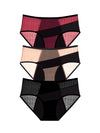 Three-piece leakproof period underwear set in red nude and black