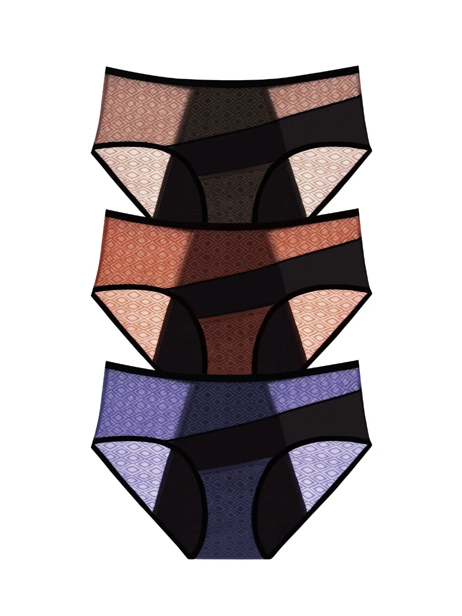 Multi-color seamless leakproof mesh panties set for women