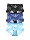 Sheer lace panties set in black navy and light blue