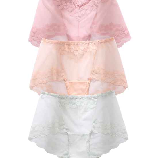 Sheer floral panties set in pink nude and white