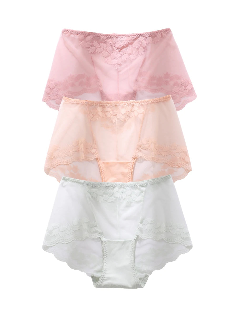 Sheer floral panties set in pink nude and white