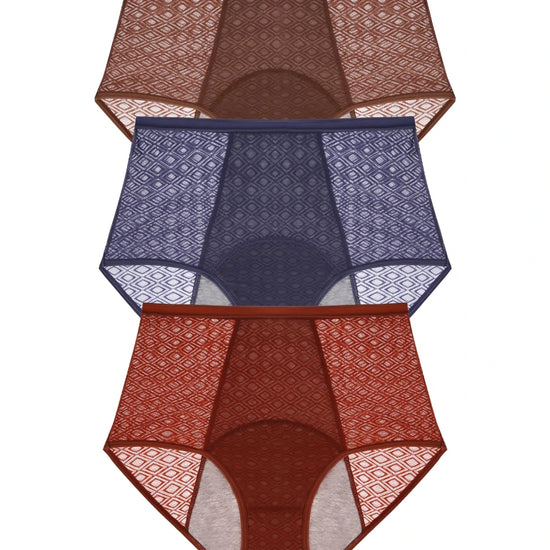 Multi-color seamless protective period panties stacked together