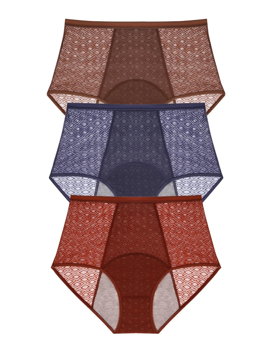 Multi-color seamless protective period panties stacked together