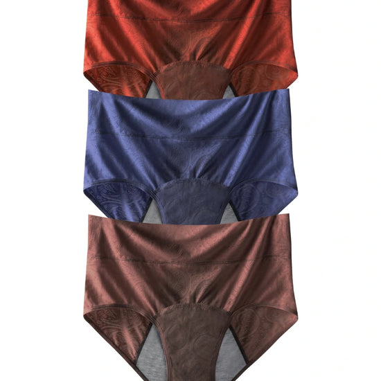 Leakproof period panties set in red blue and brown