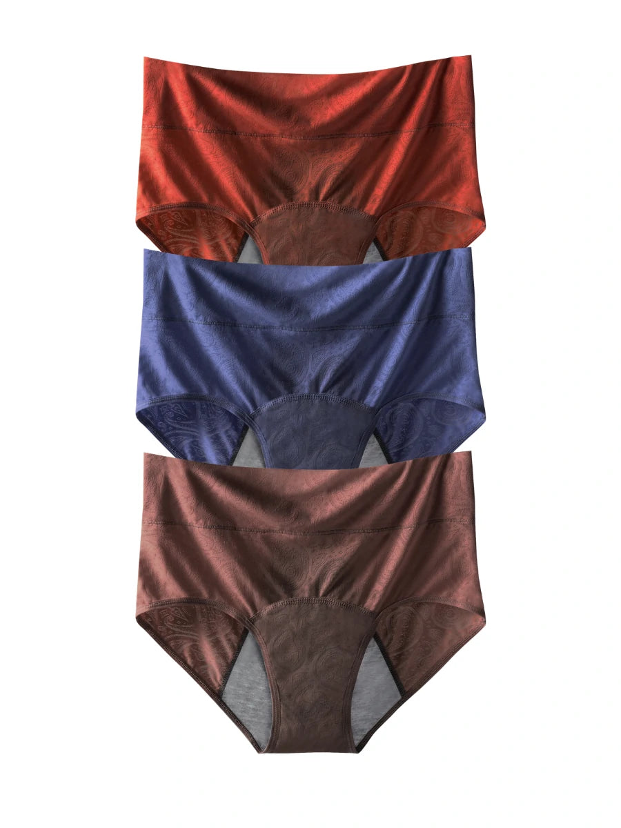 Leakproof period panties set in red blue and brown
