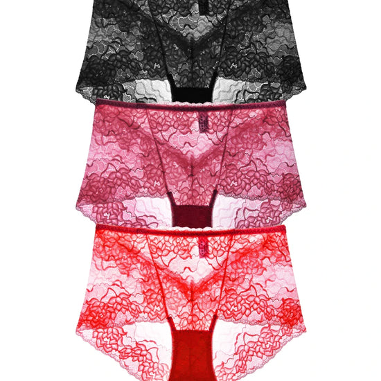 Lace boyshort underwear set in black burgundy and red