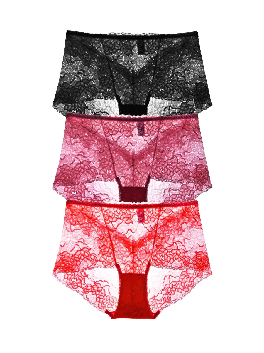 Lace boyshort underwear set in black burgundy and red