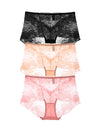 Three-piece floral lace panties set in black nude and pink
