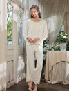 Light yellow viscose long sleeve pajama set with relaxed top and pants